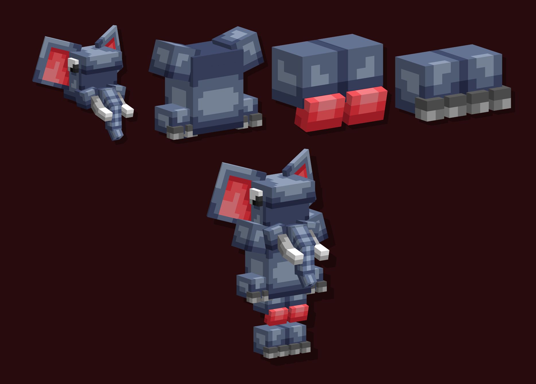 Elephant armor: helmet, chestplate, leggings and boots on top, and the full set equipped below