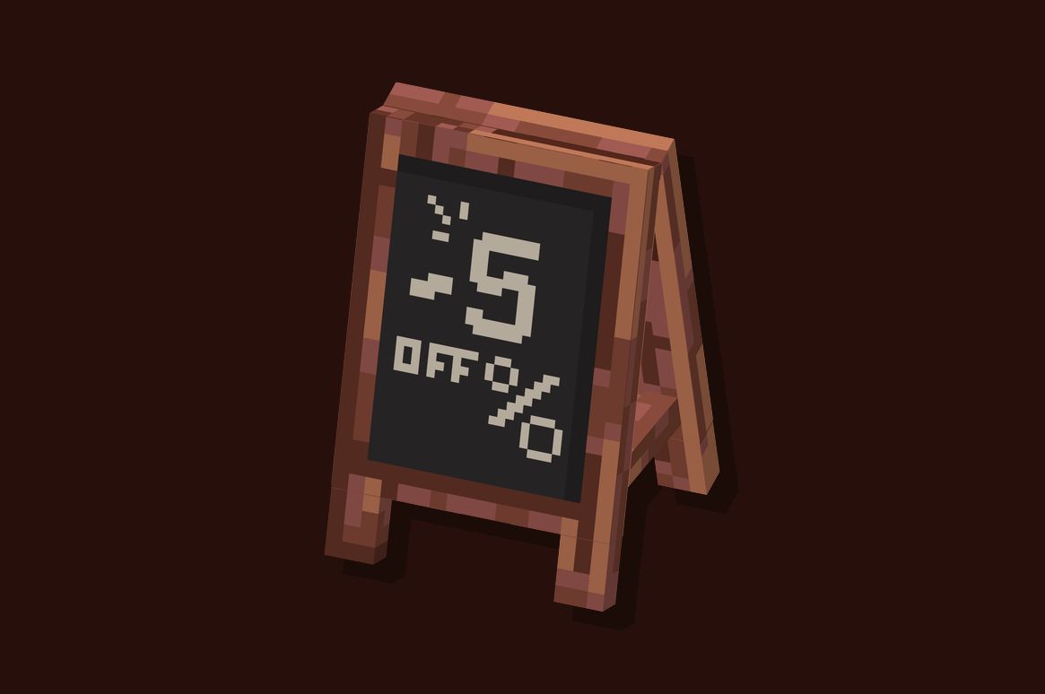 Sandwich-board chalkboard reading «-5% OFF»